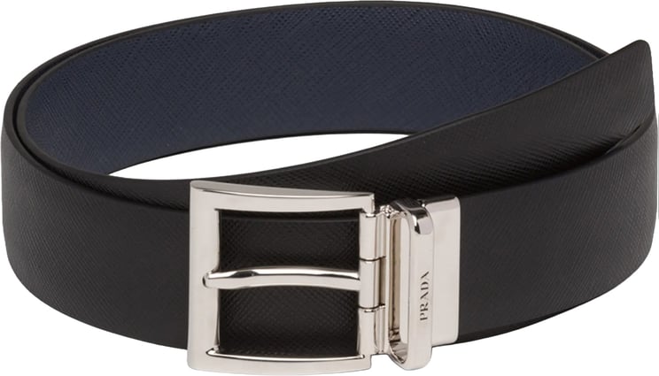 Prada Black/Dark Blue Cintura Textured Leather Belts
