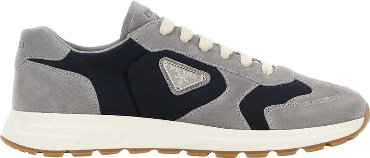 Prada Grey Prax Suede/Fabric Low-Profile Sneakers
