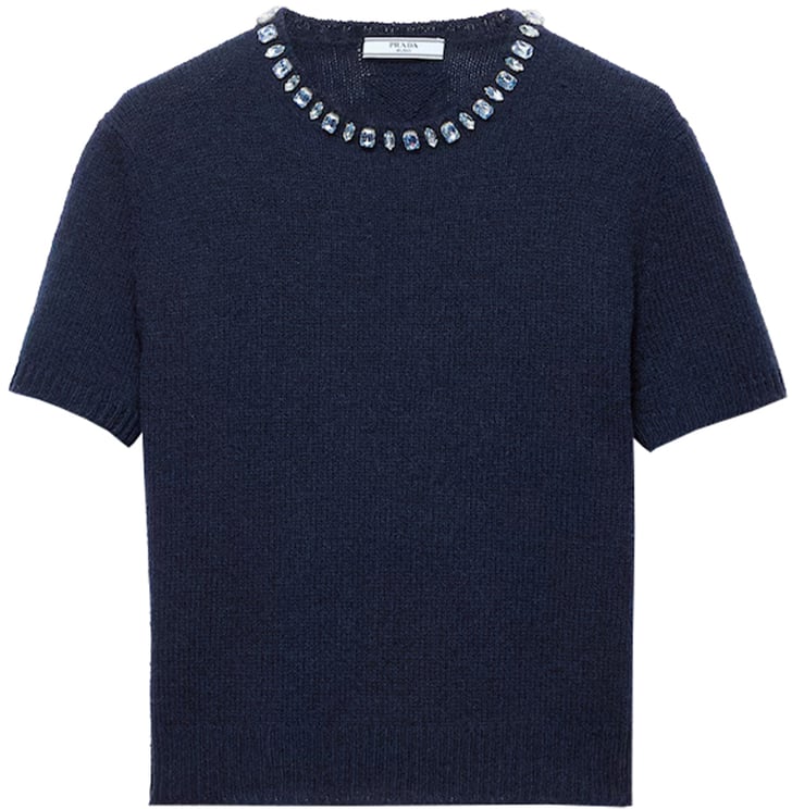 Prada Deep Navy Cropped Jewel-Embellished Top
