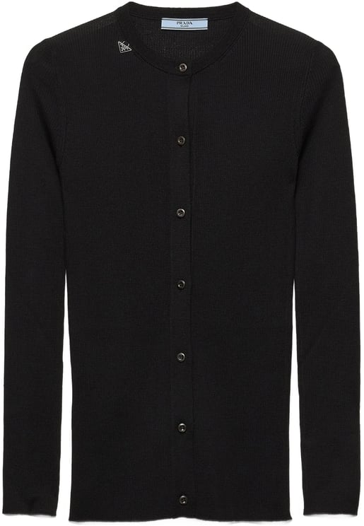 Prada Black Superfine Wool Ribbed Cardigan