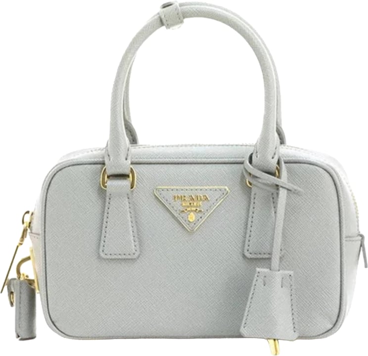 Prada Grey Bauletto Structured Textured Handbag