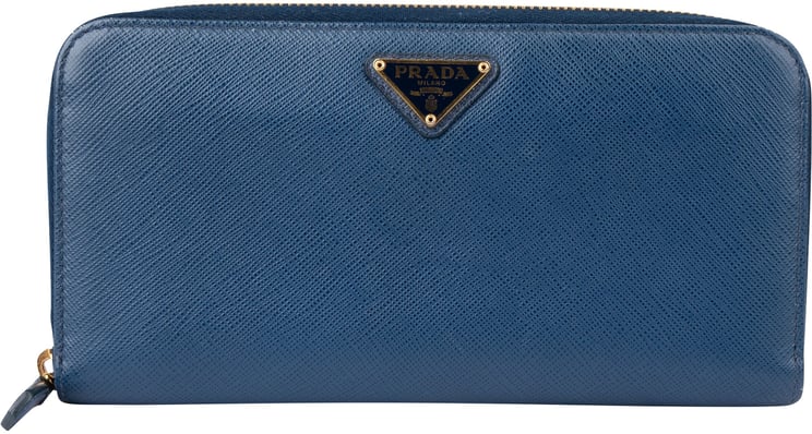 Prada Prada Blue Saffiano Leather Triangle Wallet