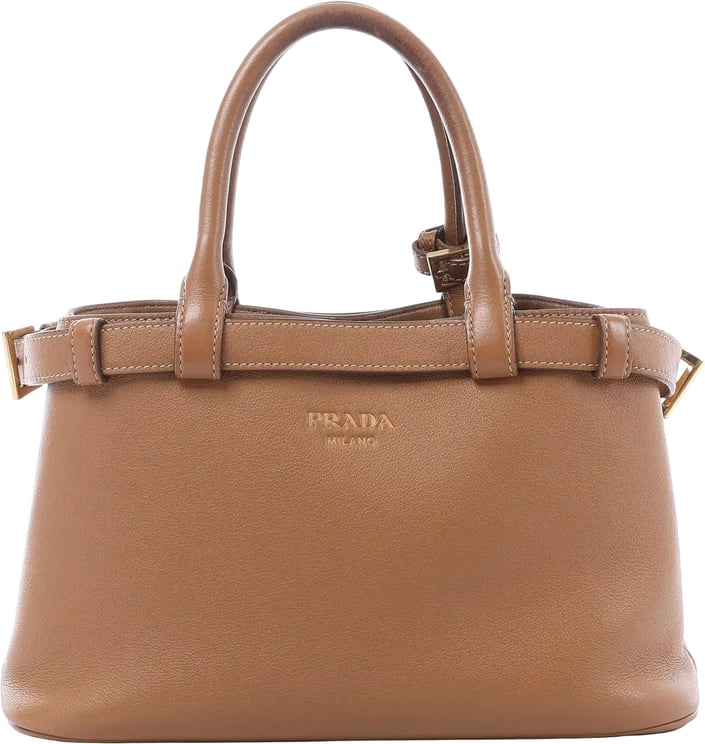 Prada Prada Buckle Soft Grain Leather Small Handbag in Brown