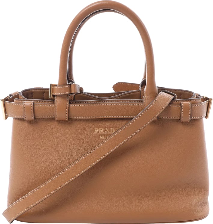 Prada Prada Buckle Soft Grain Leather Small 2Way Handbag in Brown 1BA418