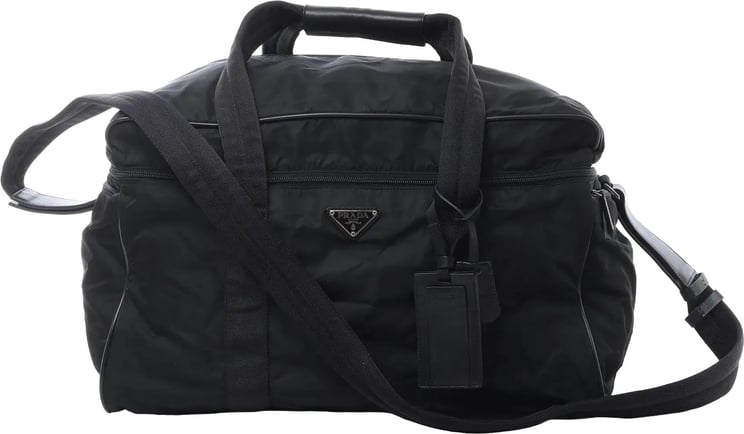 Prada Prada Tessuto Nylon x Leather 2Way Travel Bag in Black 7V362