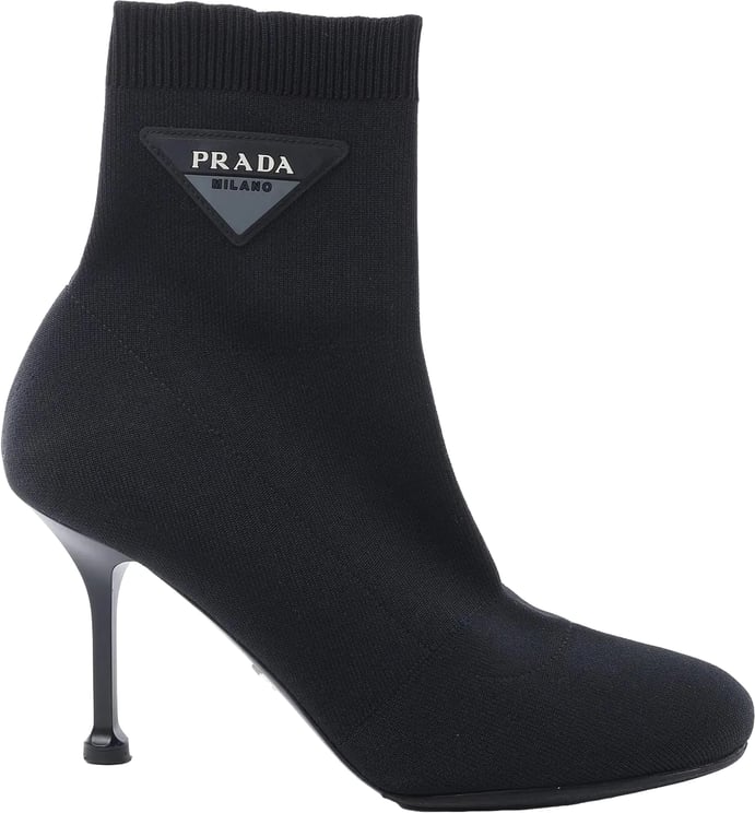 Prada Prada Triangle Logo Leather x Fabric SOCK BOOTS in Black, Size EU 38