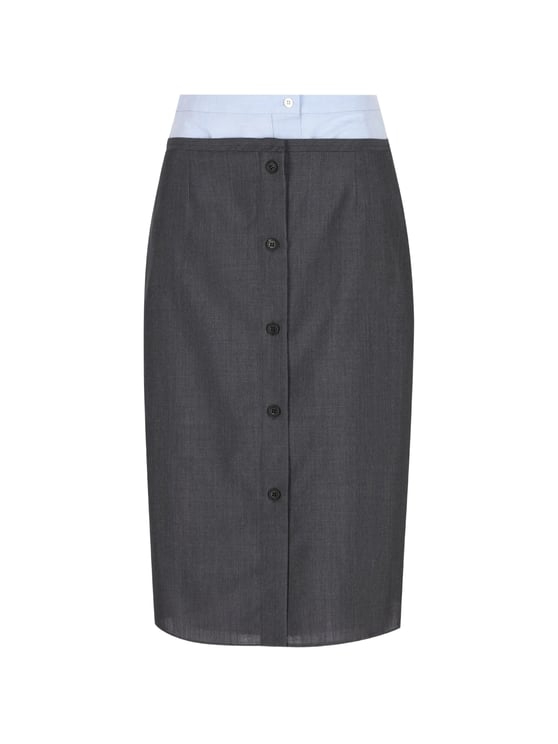 Prada Straight-Silhouette Midi Skirt With Button-Down Closure And Contrasting Waistband