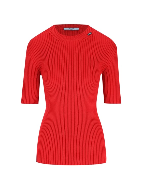Prada Fitted Ribbed Top With Round Neckline And Subtle Branding