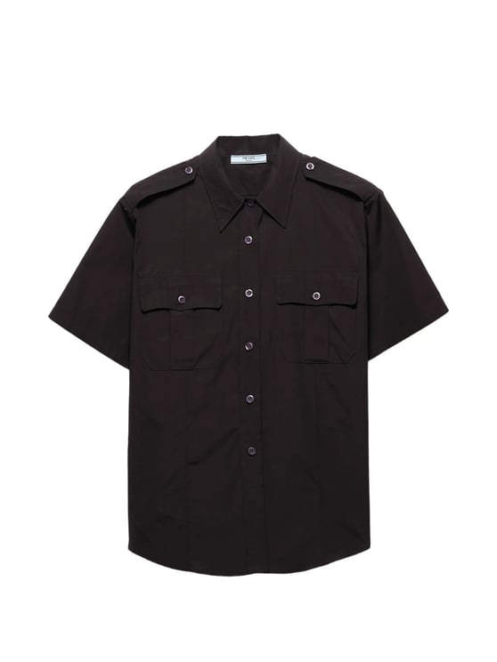 Prada Dark Popeline Boxy Short-Sleeved Shirt