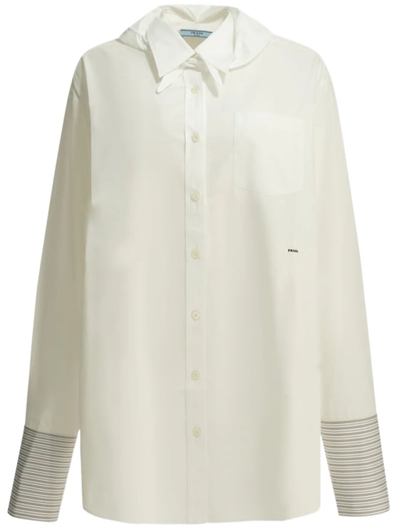 Prada Button-Down Shirt With Pointed Collar And Subtle Stripe Cuffs