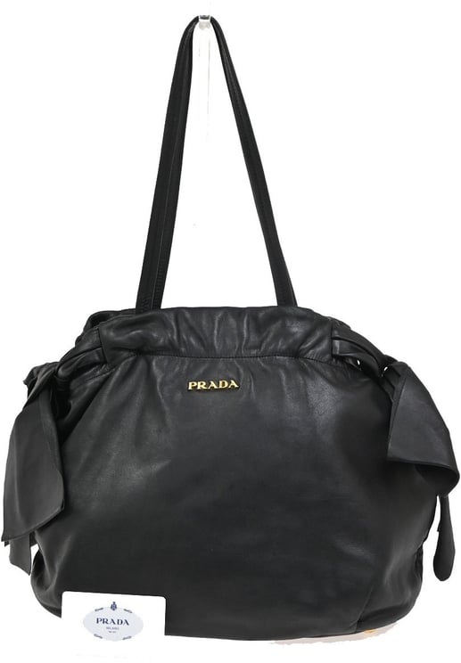 Prada Prada Bow Tie Pleated Tote Leather Large