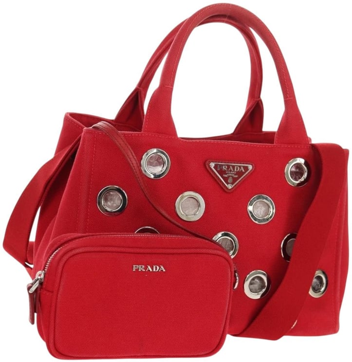 Prada Prada Canapa Convertible Tote Grommet Embellished Canvas PM