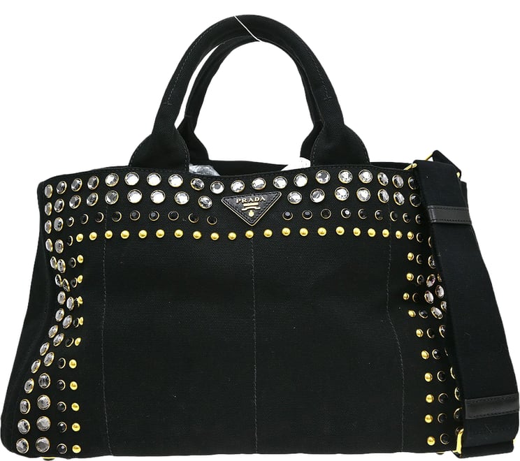Prada Prada Canapa Convertible Tote Rhinestone Embellished Canvas Large