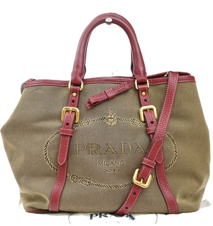 Prada Prada Logo Convertible Tote Canvas with Leather Medium