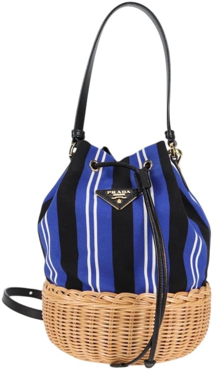 Prada Prada Drawstring Bucket Bag Canvas and Wicker Small