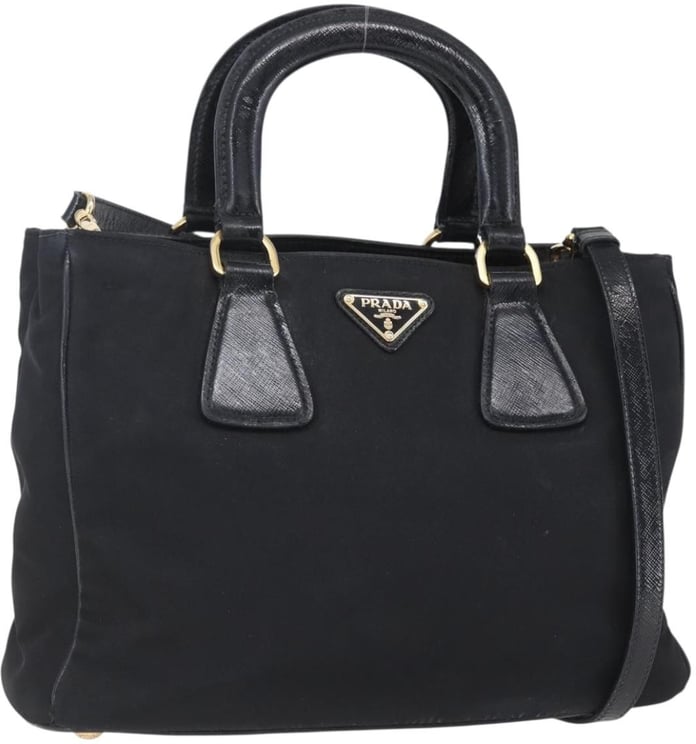 Prada Prada Convertible Top Handle Tote Tessuto with Vernice Saffiano Leather Small