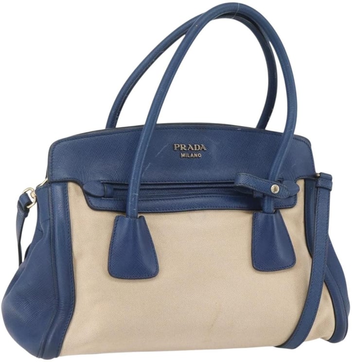 Prada Prada Cuir Frame Convertible Tote Canvas and Saffiano Leather Small