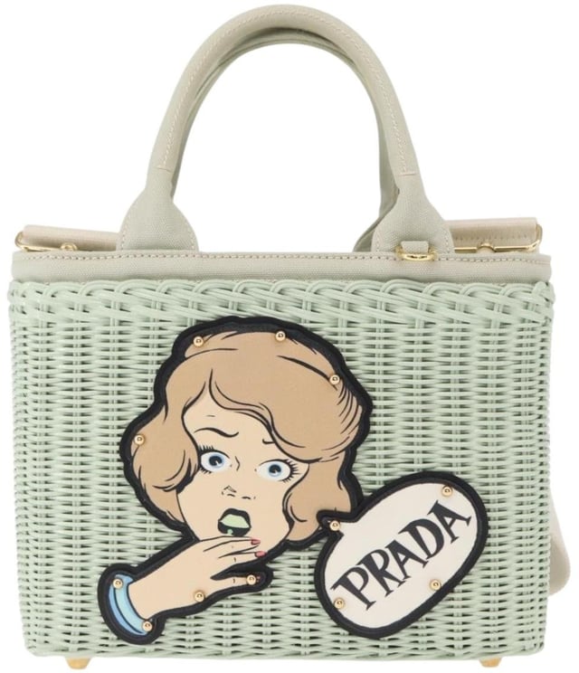 Prada Prada Comic Basket Bag Wicker with Applique Small