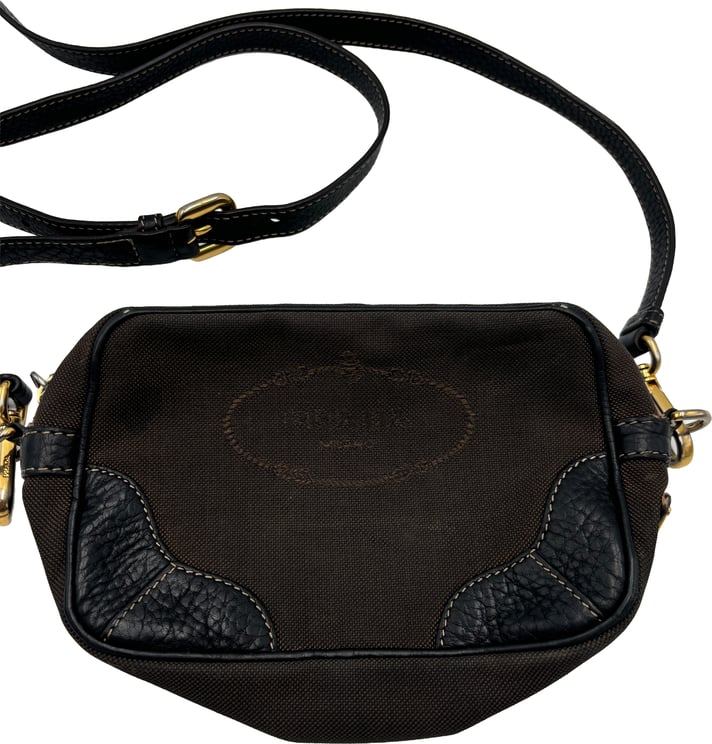 Prada Prada Mini Zip Crossbody Bag Canvas and Leather