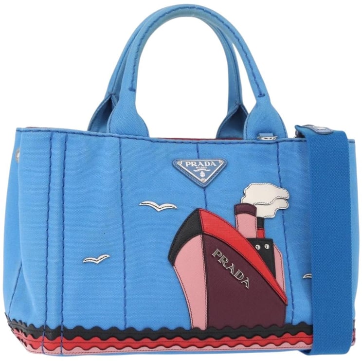Prada Prada Canapa Convertible Tote Canvas with Applique Mini