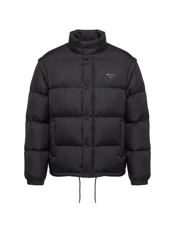 Prada High Collar Black Puffer Jacket With Adjustable Hem
