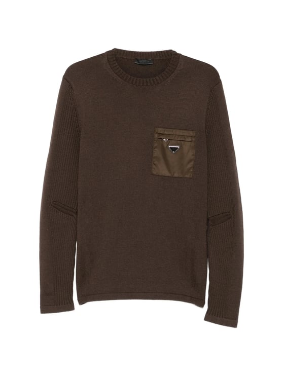 Prada Ribbed Sleeve Knit Sweater With Zippered Chest Pocket