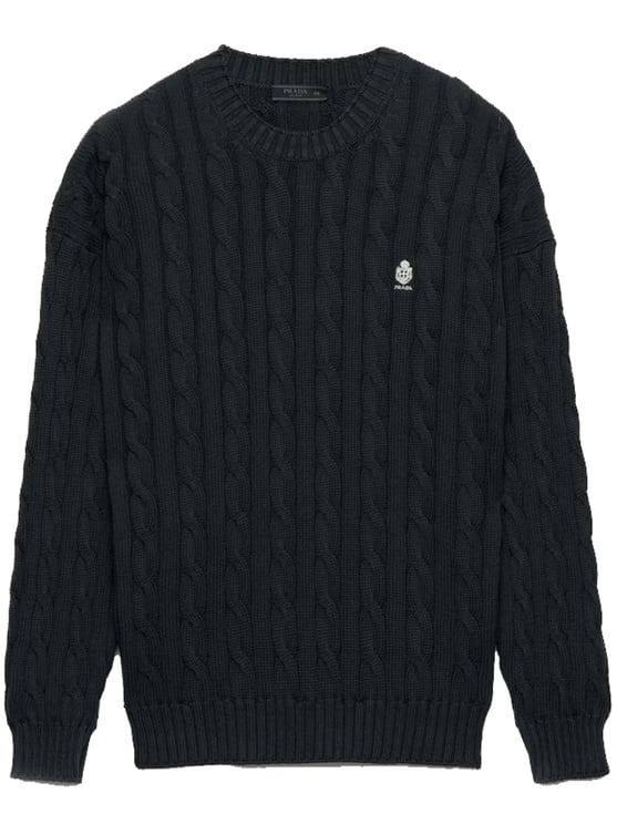 Prada Cable-Knit Sweater with Classic Crew Neckline and Braided Textures