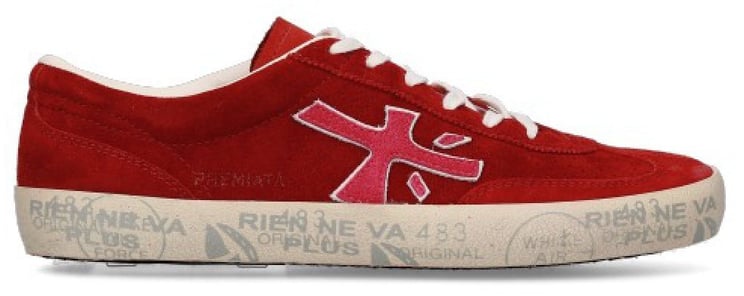 Premiata Sneakers cuir suède rouge logo orange rose David Premiata Femme 8102 baskets
