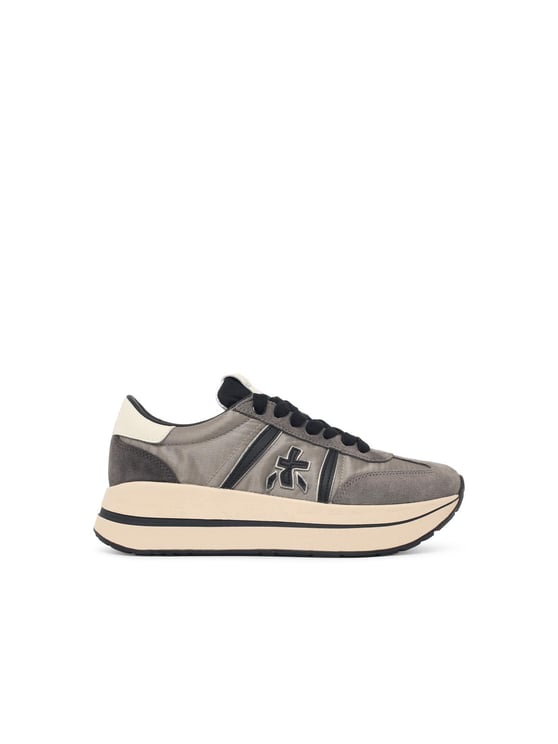 Premiata Grey Fabric Blend Low-Top Sneakers With Smooth Leather Logo