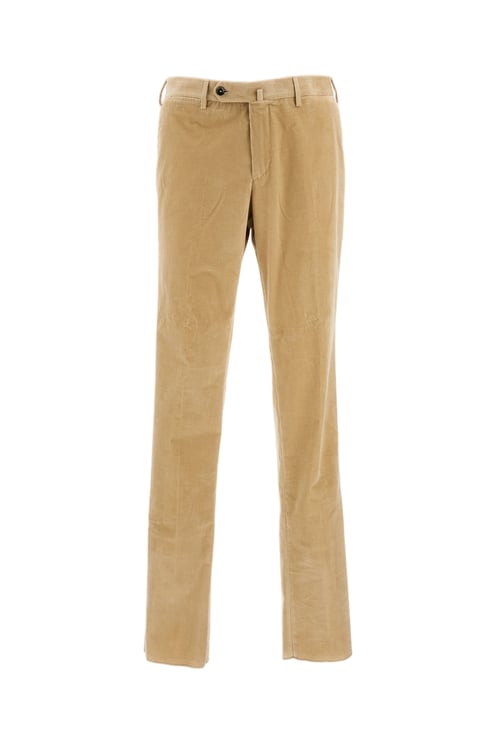 PT01/PT05 Beige Slim Fit Corduroy Trousers With Front Zip Closure