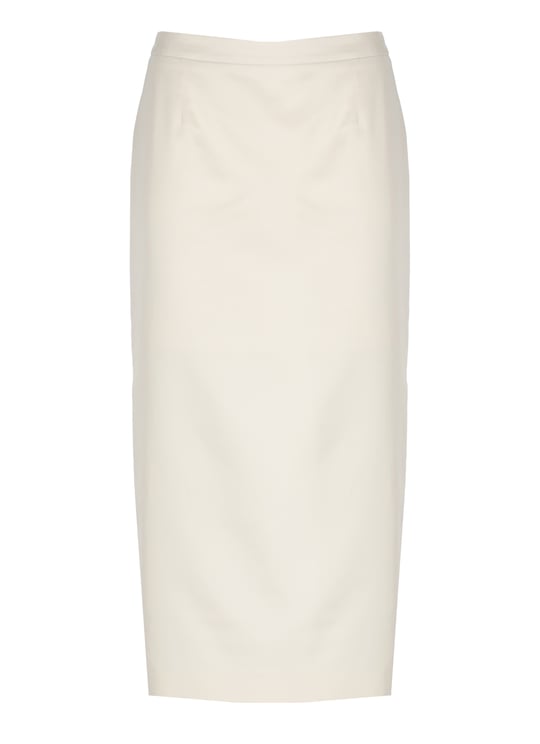 PT Torino Ivory Cotton And Viscose Midi Skirt With Side Zip And Rear Vent