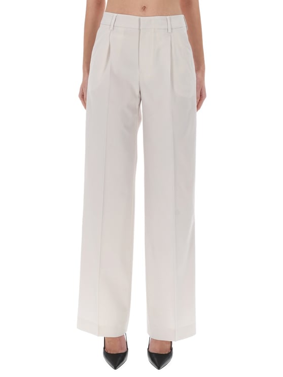 PT Torino Grey Virgin Wool-Blend Wide-Leg Pants