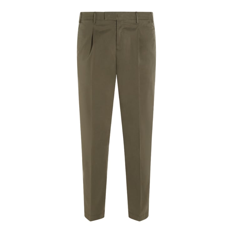 PT Torino Tailored Olive Trousers With Flat Front And Pleated Waistband
