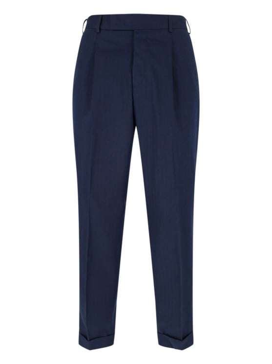PT Torino Navy High-Waisted Chino Pants With Straight Leg Design