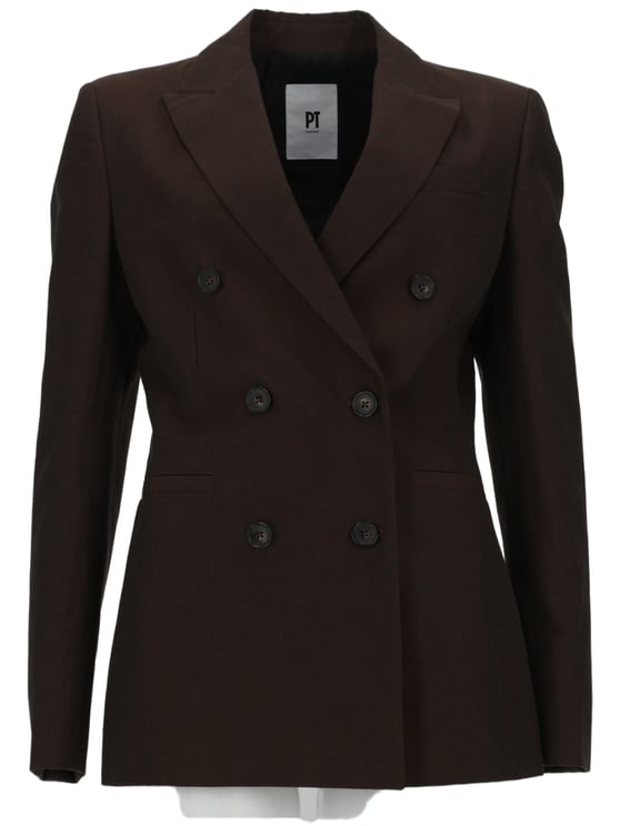 PT Torino Dark Brown Romy Cotton Linen Blazer
