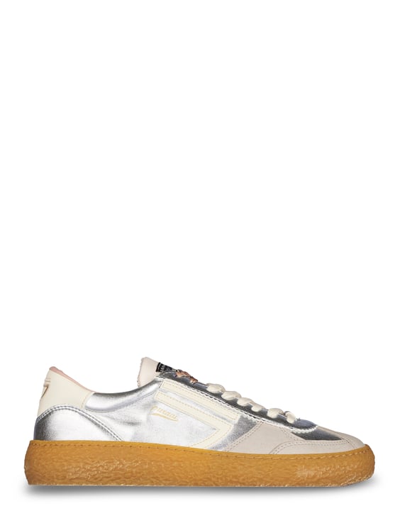 Puraai Vintage-Inspired Sneakers with Metallic Silver Upper
