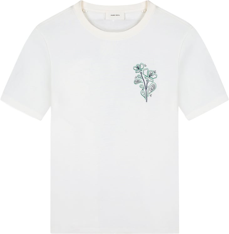 Pure Path Pure Path Embroidered Flower T-shirt 26010120 45 Off White