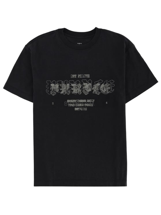 Purple Brand Black Short-Sleeve Distressed Logo T-Shirt