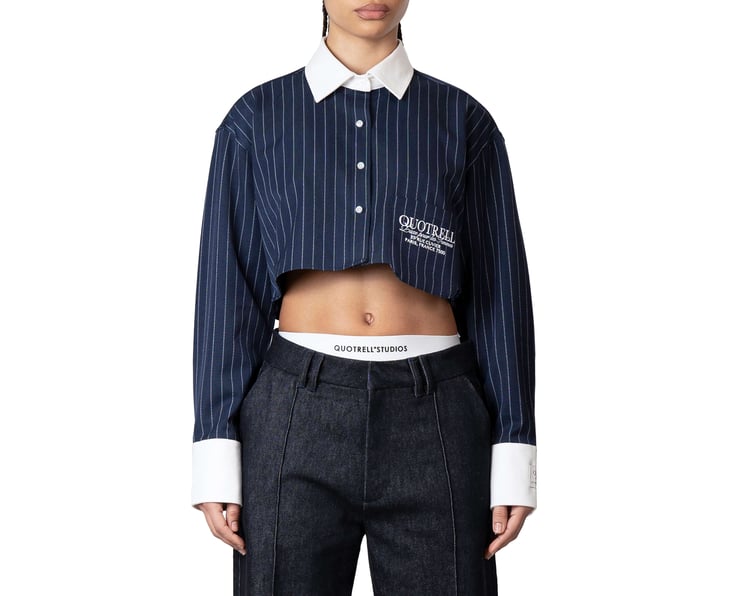 Quotrell Olivia Cropped Blouse | Navy/white