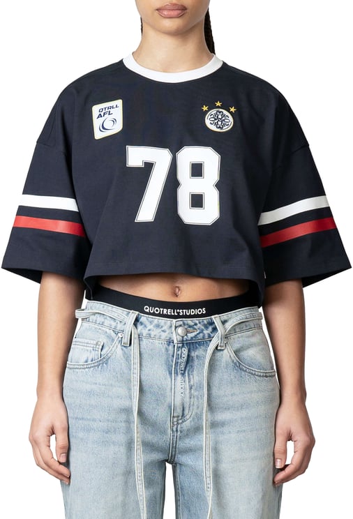 Quotrell Zia Cropped Tee | Navy/white