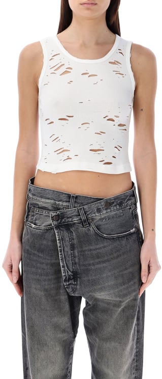R13 R13 white distressed rib tank