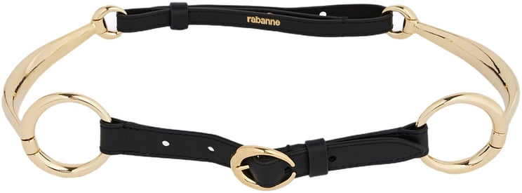 Rabanne Black Leather Belt With Polished Gold Accents