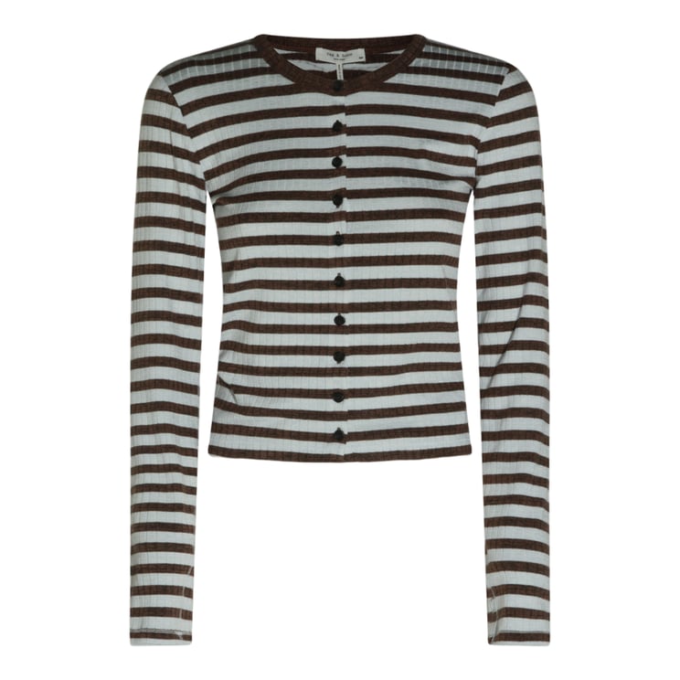 Rag & Bone Horizontal Striped Fitted Cardigan Sweater With Button Detail