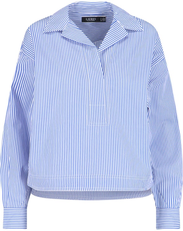 Ralph Lauren Asymmetric Collar Blue Stripe Cotton Shirt