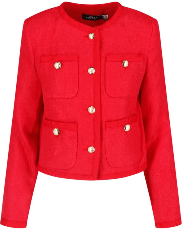 Ralph Lauren Red Cropped Gold Button Structured Jacket