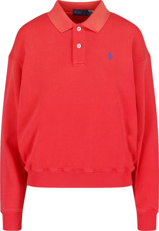 Ralph Lauren Red Cropped Polo Collar Ribbed Sweater