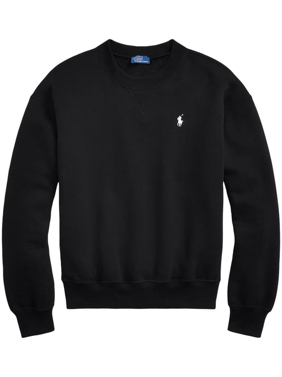 Ralph Lauren Relaxed Fit Black Crewneck Sweater with Subtle Logo