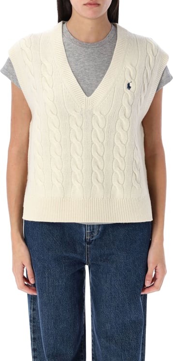 Ralph Lauren Cable Knit Vest White - Authentic Cream