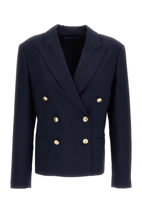 Ralph Lauren Navy Blue Wool-Blend Cropped Blazer