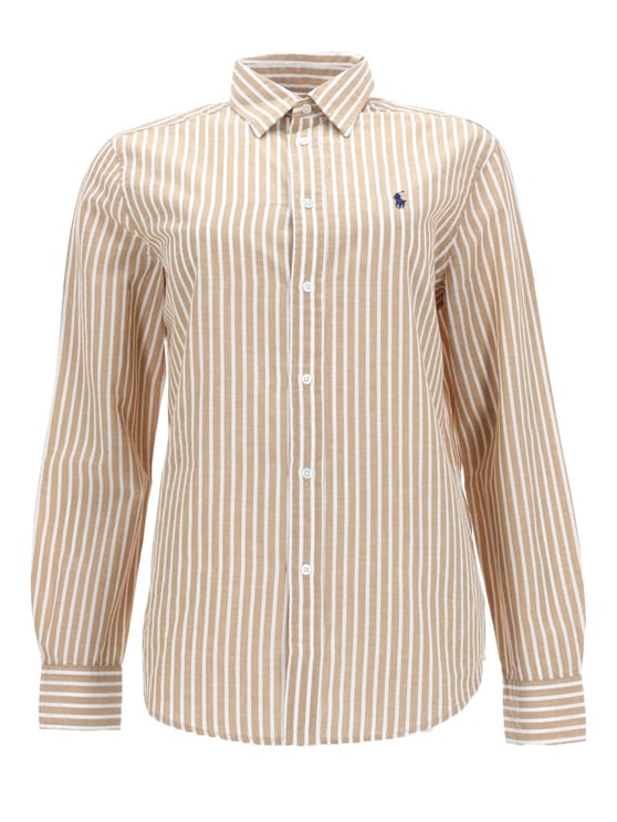 Ralph Lauren Beige Striped Cotton-Linen Casual Shirt